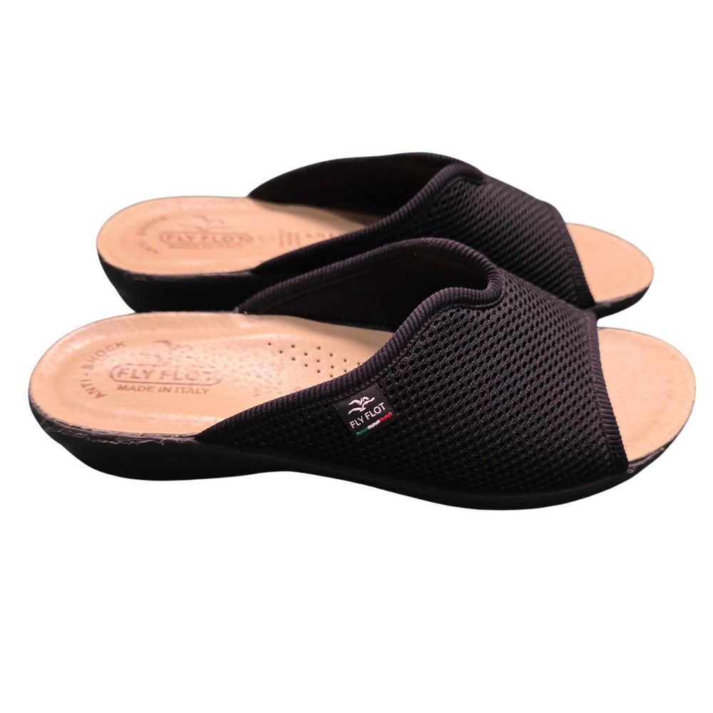 Fly Flot Womens 39 (US 8.5) Black Mesh Anatomic Anti-Shock Sandals Made in Italy